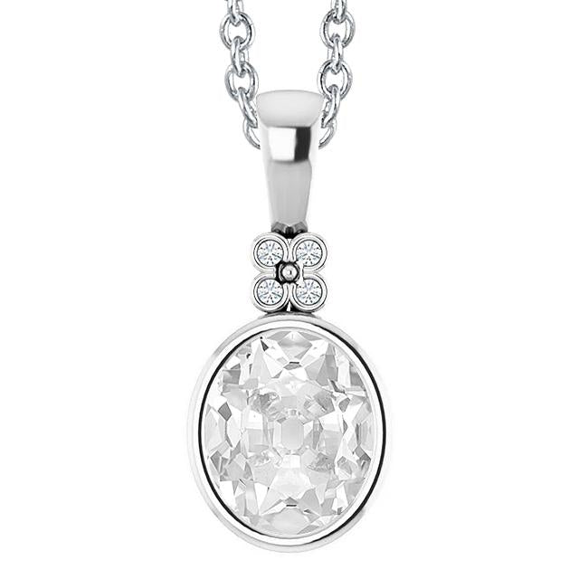 Pendente Con Naturale Diamanti Tondi Ovali Da 4,50 Carati E Montatura Da Vecchio Minatore In Oro Bianco 14K