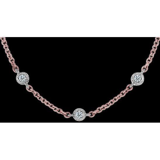 Pendente Con Vero Diamante 7 Carati E Collana In Oro RosaBianco 14K Nuovo