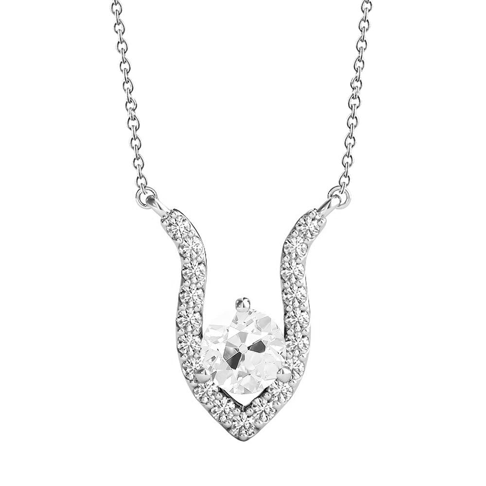 Pendente Con Vero Diamante Tondo 3 Carati E Oro Bianco 14K A Forma Di Vecchio Minatore V
