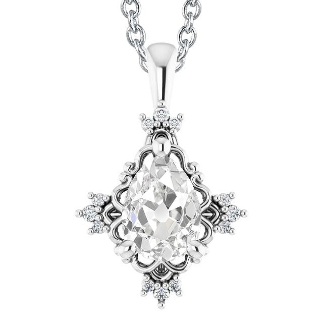 Pendente Con Vero Diamanti A Forma Di Pera Da 3,50 Carati Incastonati In Oro Bianco 14K Con Artiglio Di Minatore