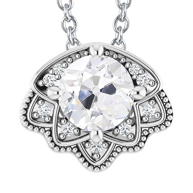Pendente Con Vero Diamanti Rotondi Old Mine Da 5,50 Carati Con Catena In Oro Bianco 14K