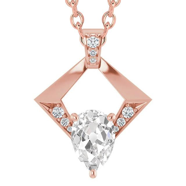 Pendente Con Vero Diamanti Taglio Pera Da 3,50 Carati In Oro Rosa 14K