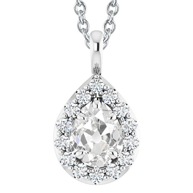 Pendente Halo Antico Con Genuino Diamanti Taglio Pera Da 4,50 Carati In Oro Bianco 14K