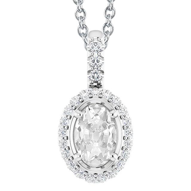Pendente Halo Antico Da Donna Con 5,50 Carati Di Vero Diamante A Taglio Ovale 14K White Gold