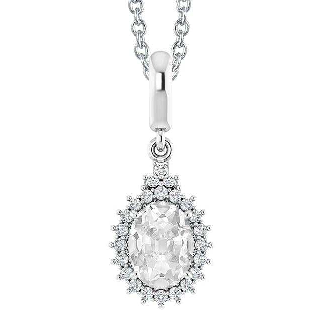 Pendente Halo Con Naturale Diamante Ovale Da 4,50 Carati Vecchio Minatore In Oro Bianco 14K