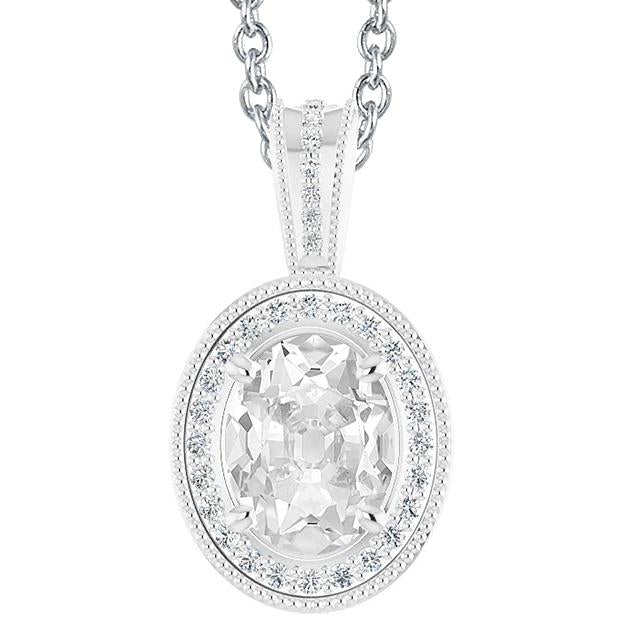 Pendente Halo Con Naturale Diamante Rotondo E Ovale Da 6 Carati Di Vecchio Minatore In Oro 14K