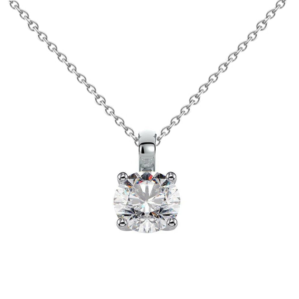 Pendente Per Collana Con Vero Diamanti Rotondi Da 1 Carato In Oro Bianco 14K