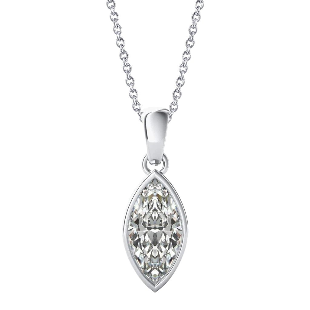 Pendente Solitario Con Castone Di Naturale Diamanti Marquise Da 1 Carati In Oro Bianco 14K