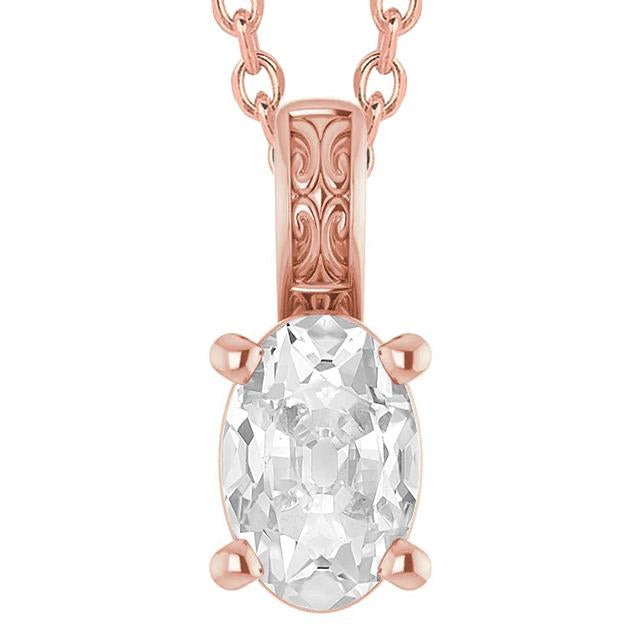 Pendente Solitario Con Miniera Di Genuino Diamanti A Taglio Ovale Da 5 Carati In Oro Bianco 14K