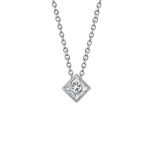 Pendente Solitario Con Vero Diamante Princess F Vs1 Da 0,75 Carati In Oro Bianco 14K