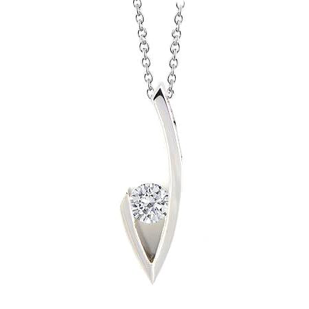 Pendente Solitario Con Vero Diamante Taglio Rotondo Da 1 Carato In Oro Bianco 14K
