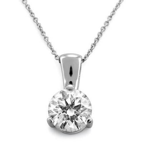 Pendente Solitario Da Donna Con Genuino Diamante Tondo A 3 Punte 0,80 Carati WG In Oro Bianco 14K