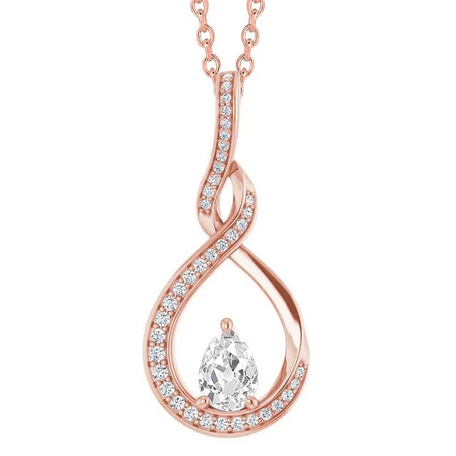 Pendente Stile Infinito 2.50 Carati Pera E Genuino Diamante Taglio Rotondo Vecchio Diapositiva In Oro Bianco 14K