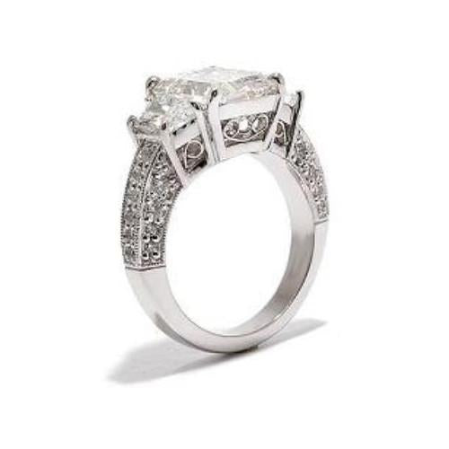Princess Genuino Diamonds 3 Stone Anello Di Fidanzamento Da Donna In Oro Bianco 4.30 Carati