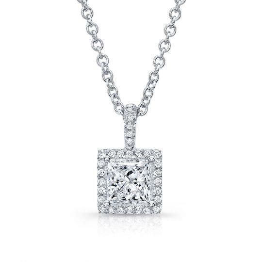 Principessa E Taglio Rotondo 1,75 Ct. Collana Con Ciondolo In Oro Bianco 14K Con Genuino Diamanti