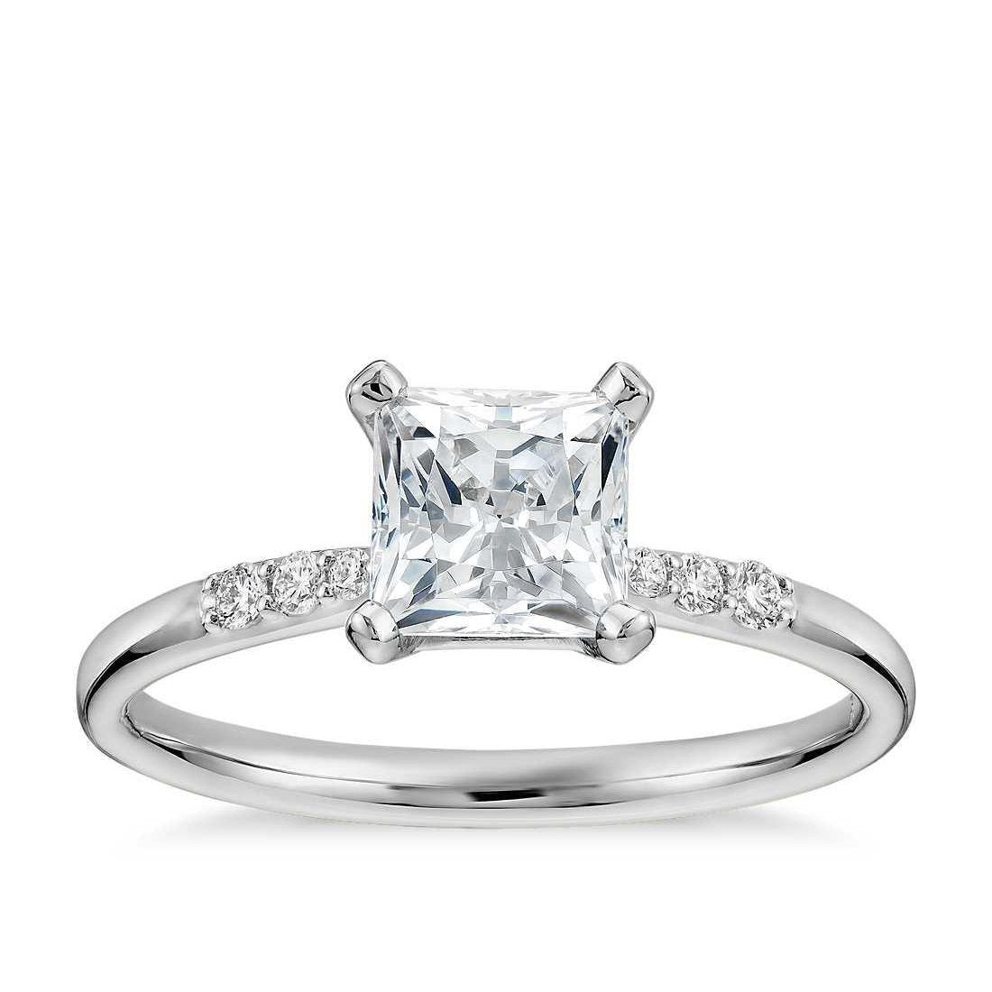 Principessa Scintillante E Anello Rotondo Con Genuino Diamanti Da 3 Carati In Oro Bianco 14K