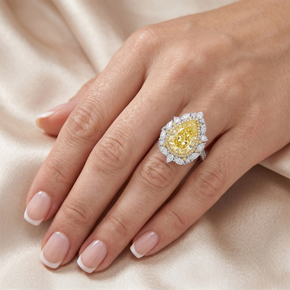 Purezza VVS Anello con Pavé Halo – Diamante Giallo Canarino 3,25