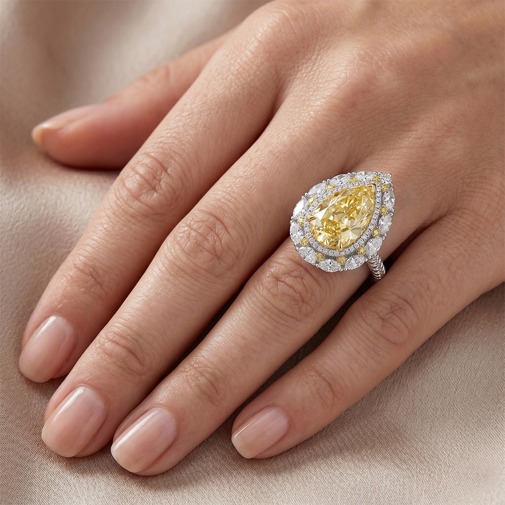 Purezza VVS Anello con Pavé Halo – Diamante Giallo Canarino 3,50