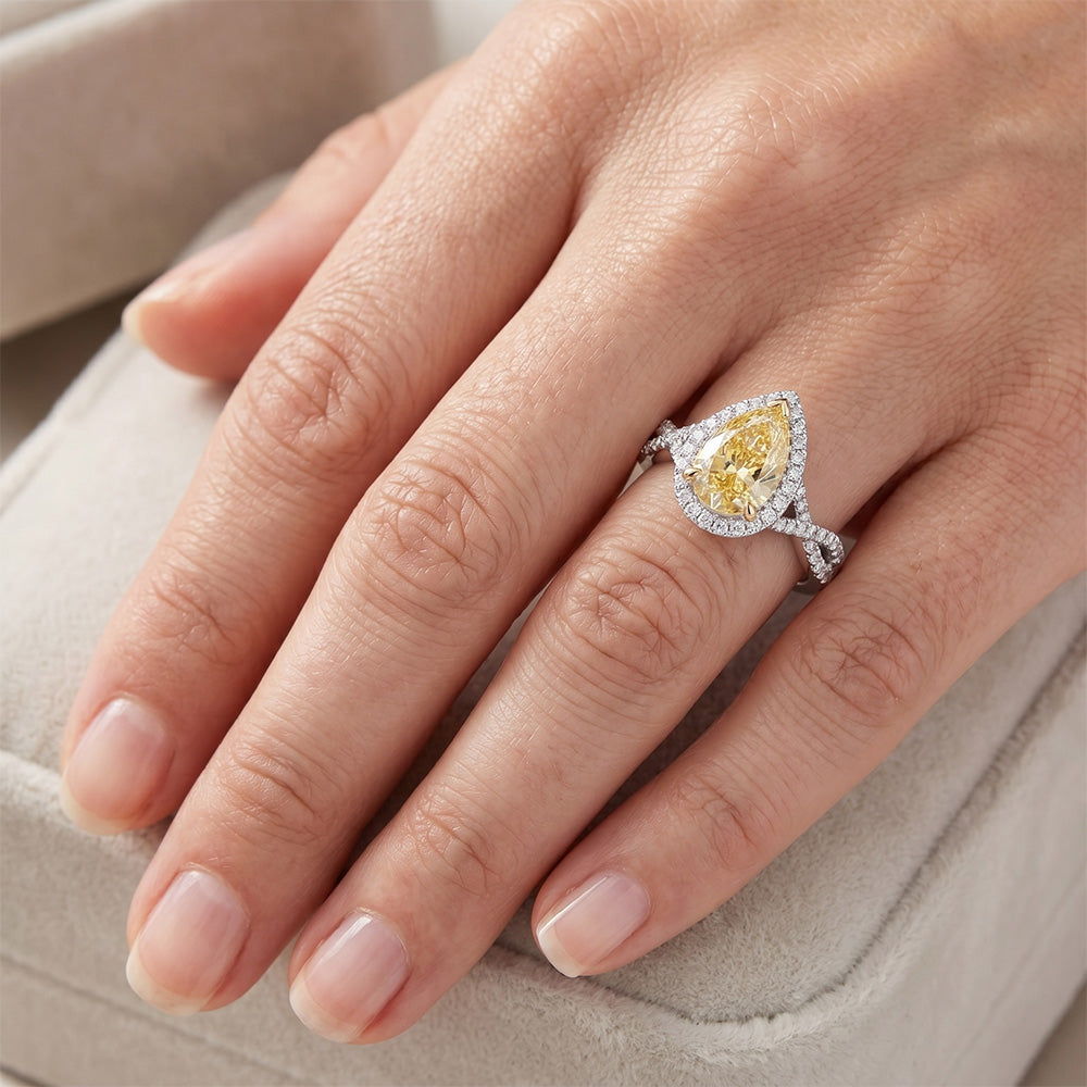 Purezza VVS Anello di Fidanzamento Halo – Diamante Canarino 1,50