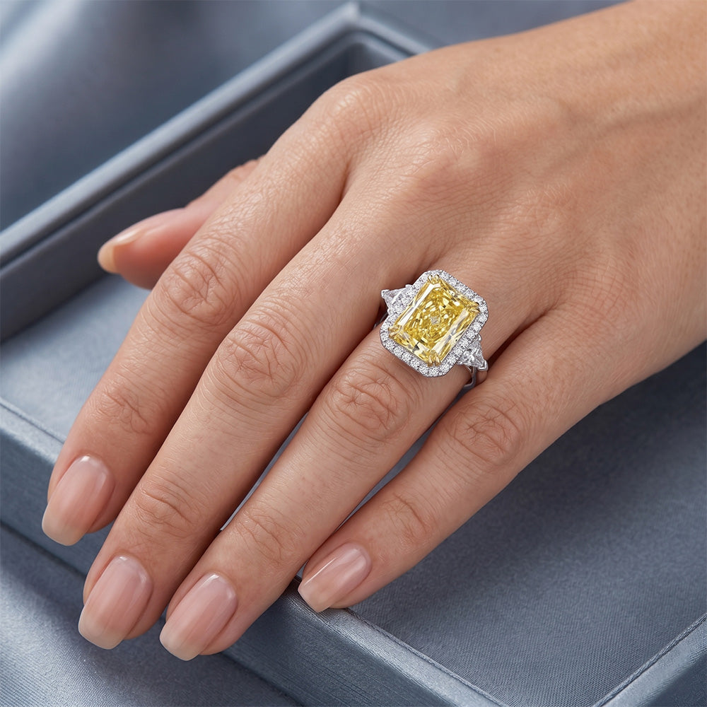 Purezza VVS Diamante Giallo Fancy Anello con Pavé Halo 3 carati