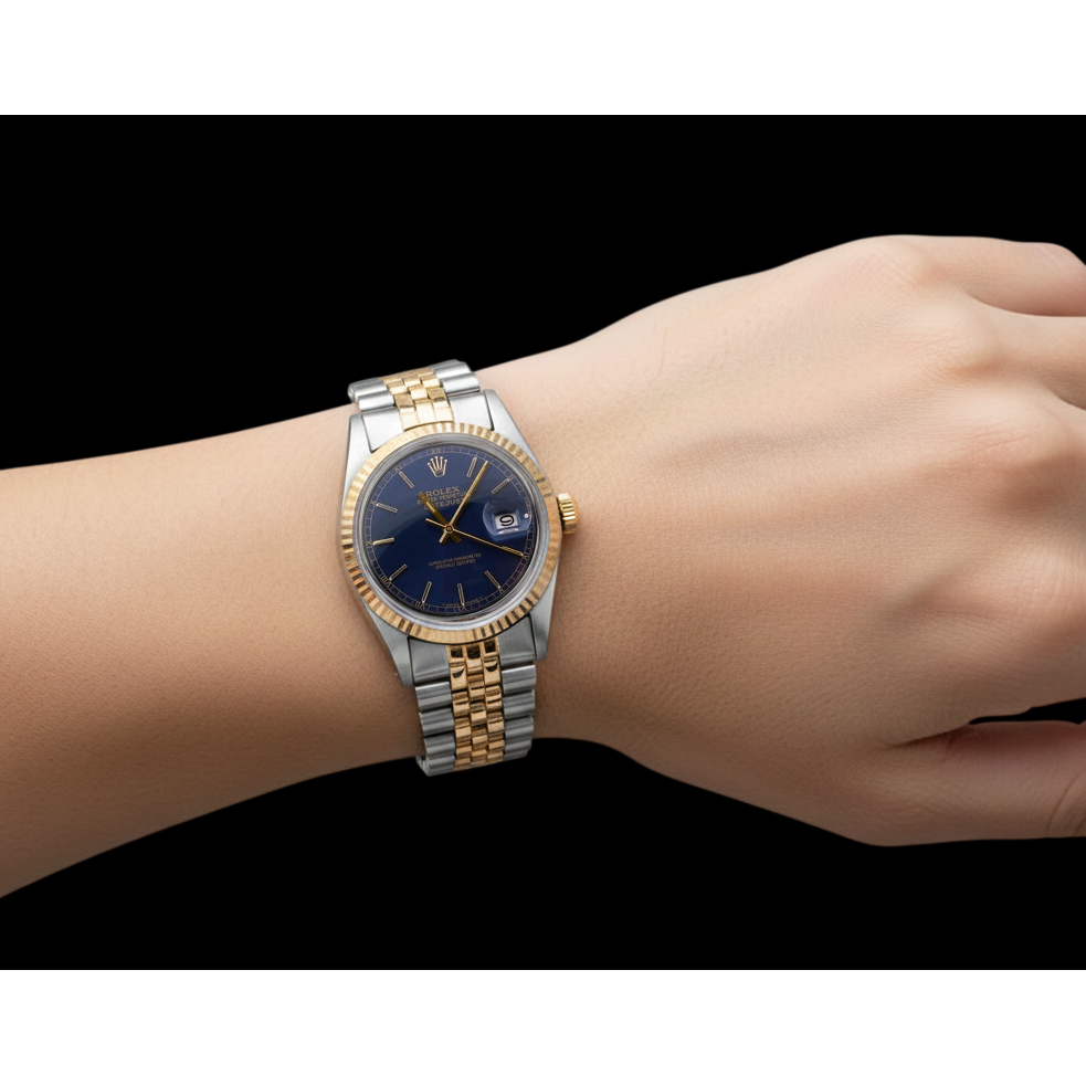 Quadrante blu con lunetta scanalata Rolex Datejust da uomo Orologio bicolore con regolazione rapida