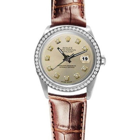 Quadrante Diamante Rolex Datejust Orologio Cinturino in Pelle ostrica perpetua