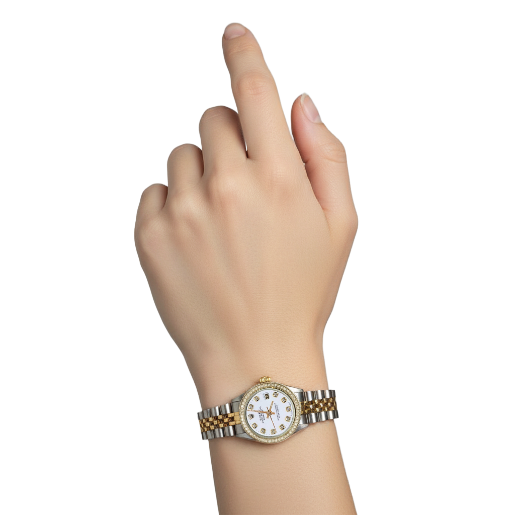 Quadrante bianco, lunetta, orologio da donna Rolex Datejust giubileo in acciaio inossidabile e oro P2