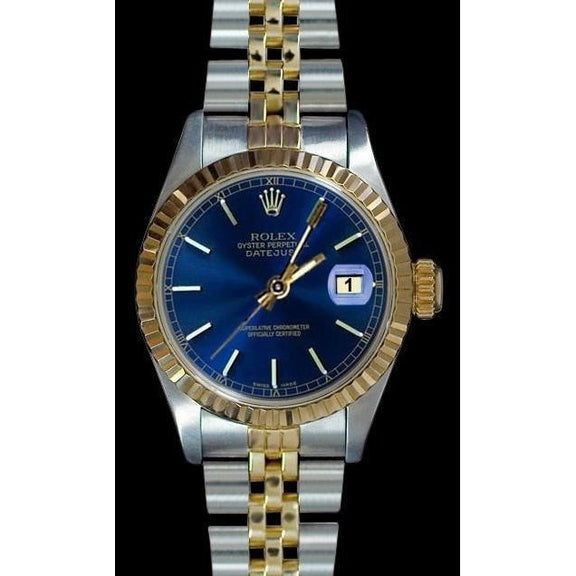 Quadrante blu con lunetta scanalata Datejust Rolex Orologio da