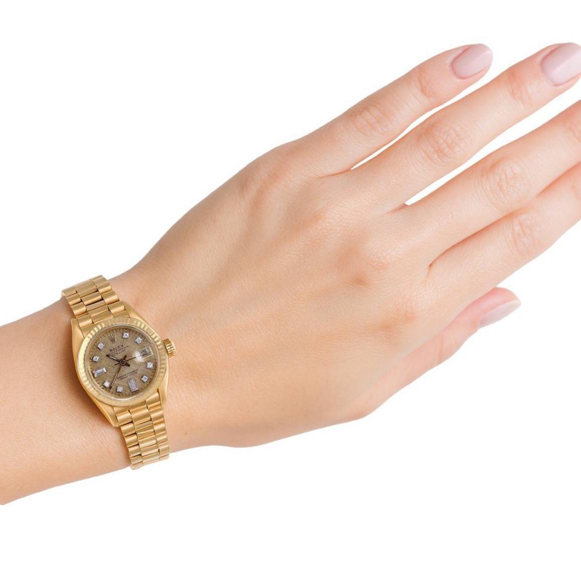 Quadrante con diamanti Rolex Orologio presidenziale in oro Quadrante spazzolato champagne P1