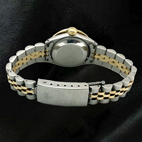 Quadrante con diamanti neri, acciaio inossidabile e bracciale in oro, orologio Rolex da donna Datejust