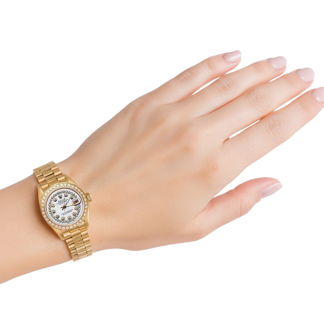 Quadrante con doppia fila di diamanti Rolex stile presidenziale Orologio Lunetta Oro Datejust P2