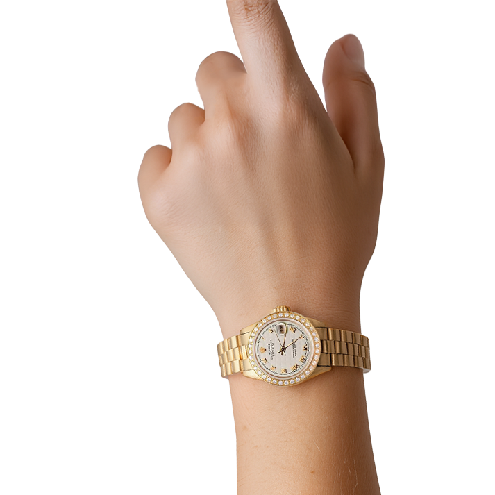 Quadrante romano con lunetta in diamanti, quadrante romano, orologio Rolex Datejust, stile presidente giallo oro