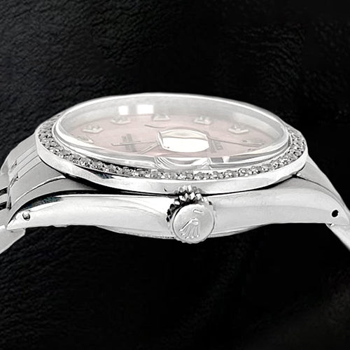 Quadrante rosa con diamanti Rolex Datejust Orologio ostrica con lunetta perpetua in diamanti con montaggio rapido