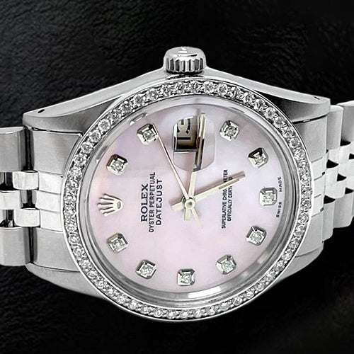 Quadrante rosa con diamanti Rolex Datejust Orologio ostrica con lunetta perpetua in diamanti con montaggio rapido