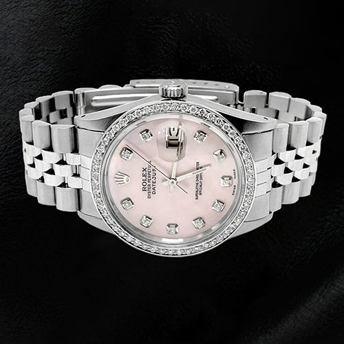 Quadrante rosa con diamanti Rolex Datejust Orologio ostrica con lunetta perpetua in diamanti con montaggio rapido