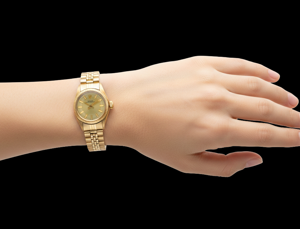 Rolex Oyster Perpetual 24 mm Orologio in oro giallo con quadrante champagne