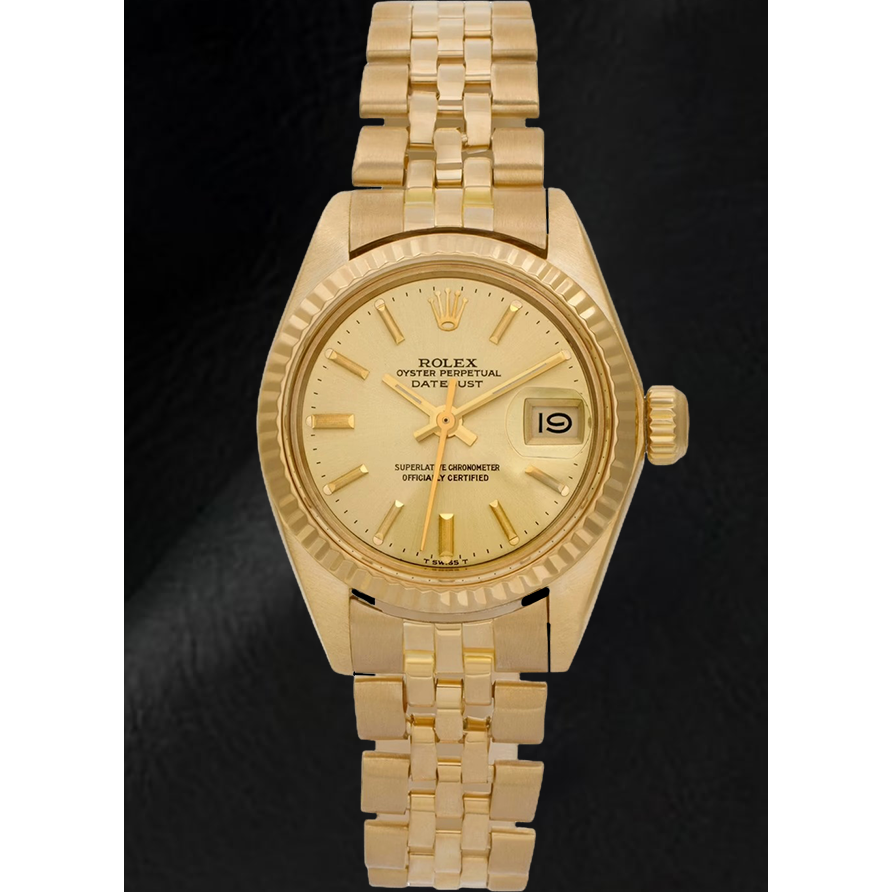 Rolex Lady Datejust President Style Champagne 26 mm Orologio in oro giallo