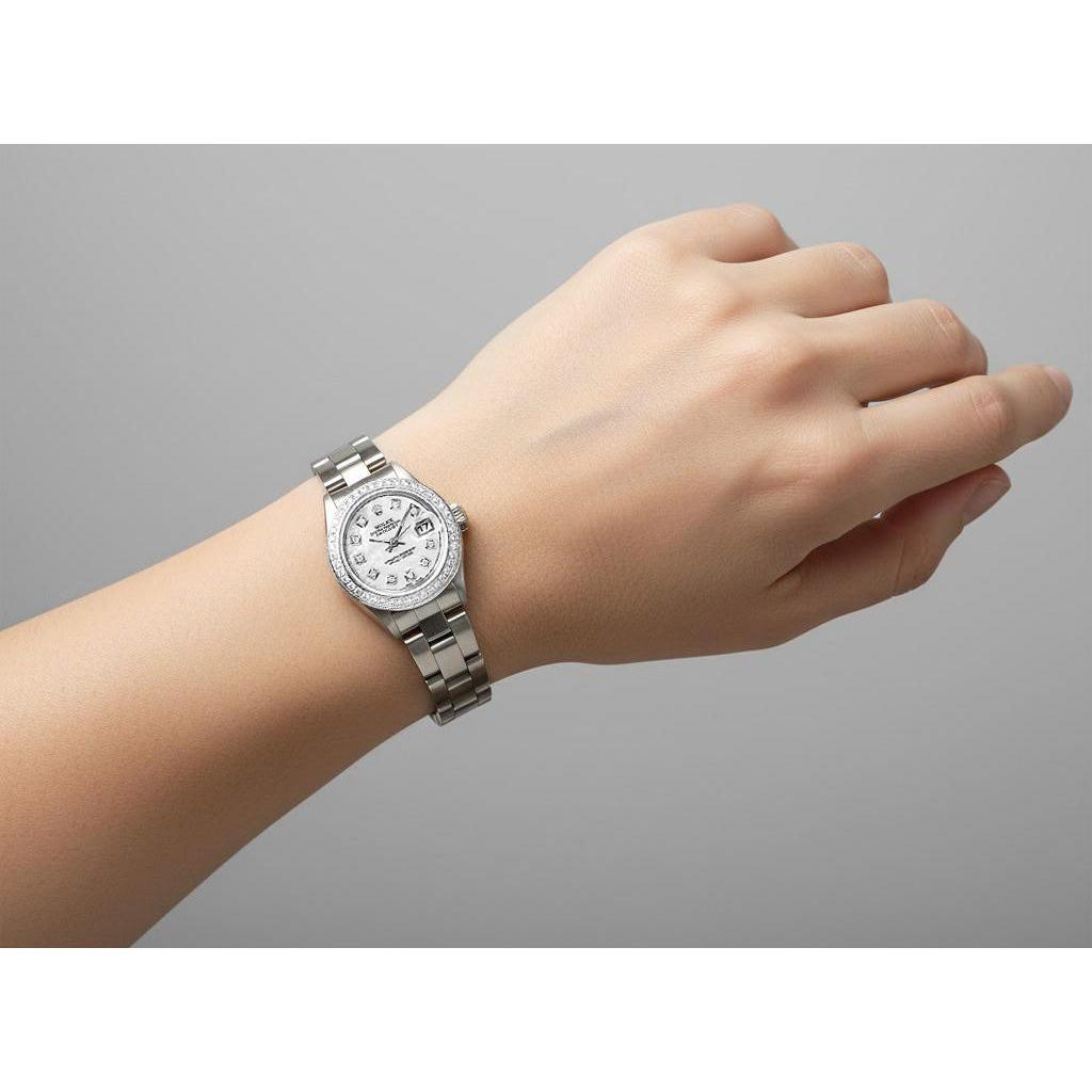 Rolex 69160 ostrica perpetua signora Datejust 26mm madreperla quadrante diamanti orologio in acciaio inossidabile P4