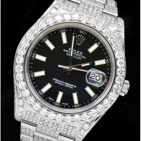Rolex Date Just II 41 mm quadrante nero ghiacciato orologio da uomo