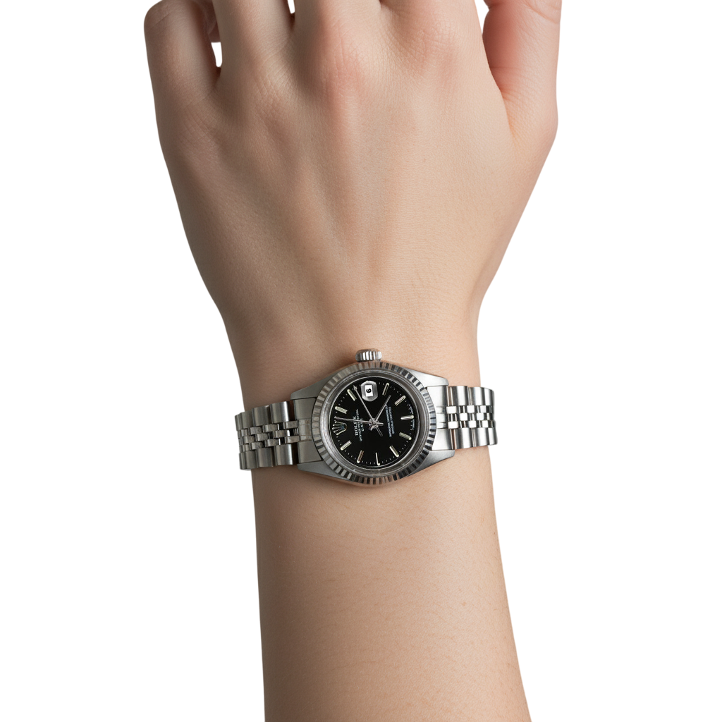 Rolex Date orologio acciaio inossidabile giubileo Bracciale quadrante nero con lunetta scanalata