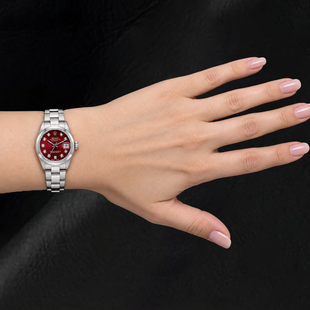 Rolex Datejust 69160 26 mm Orologio in Acciaio Inossidabile con Quadrante Rosso con Diamanti