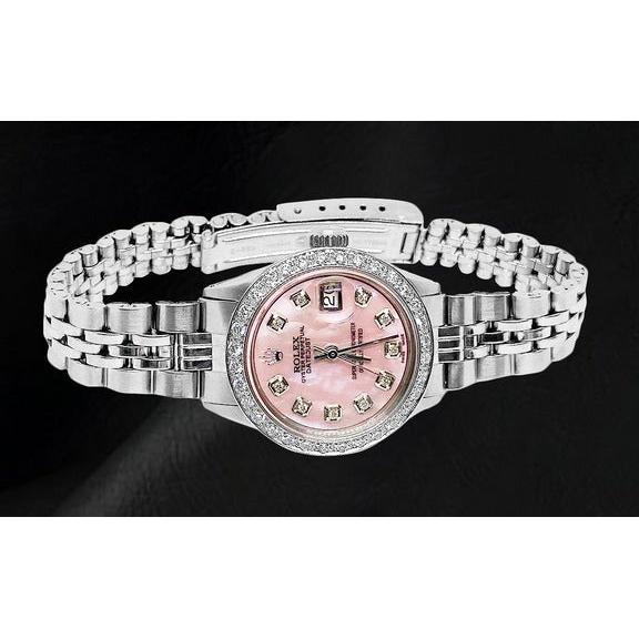 Rolex Datejust Acciaio inossidabile Bracciale Jubilee Madreperla rosa Quadrante con diamanti Orologio da donna