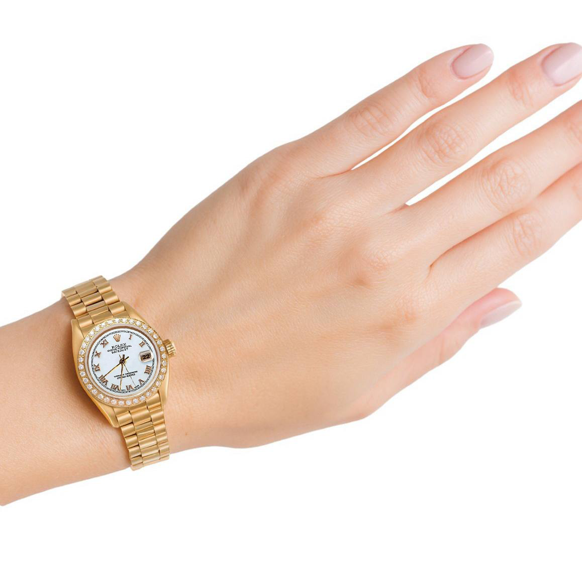 Rolex Datejust bianco quadrante romano lunetta con diamanti stile presidenziale in oro