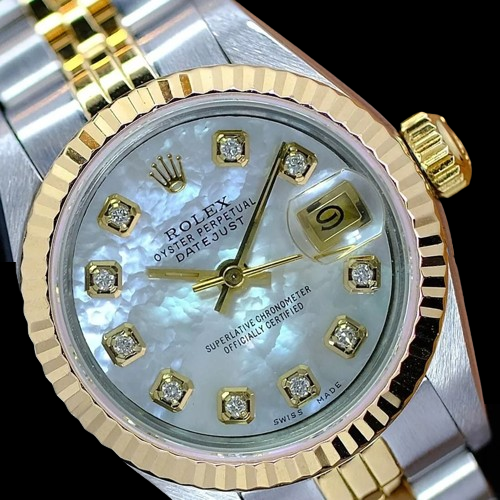 Rolex Datejust con quadrante bianco e orologio da donna in acciaio inossidabile e oro giallo