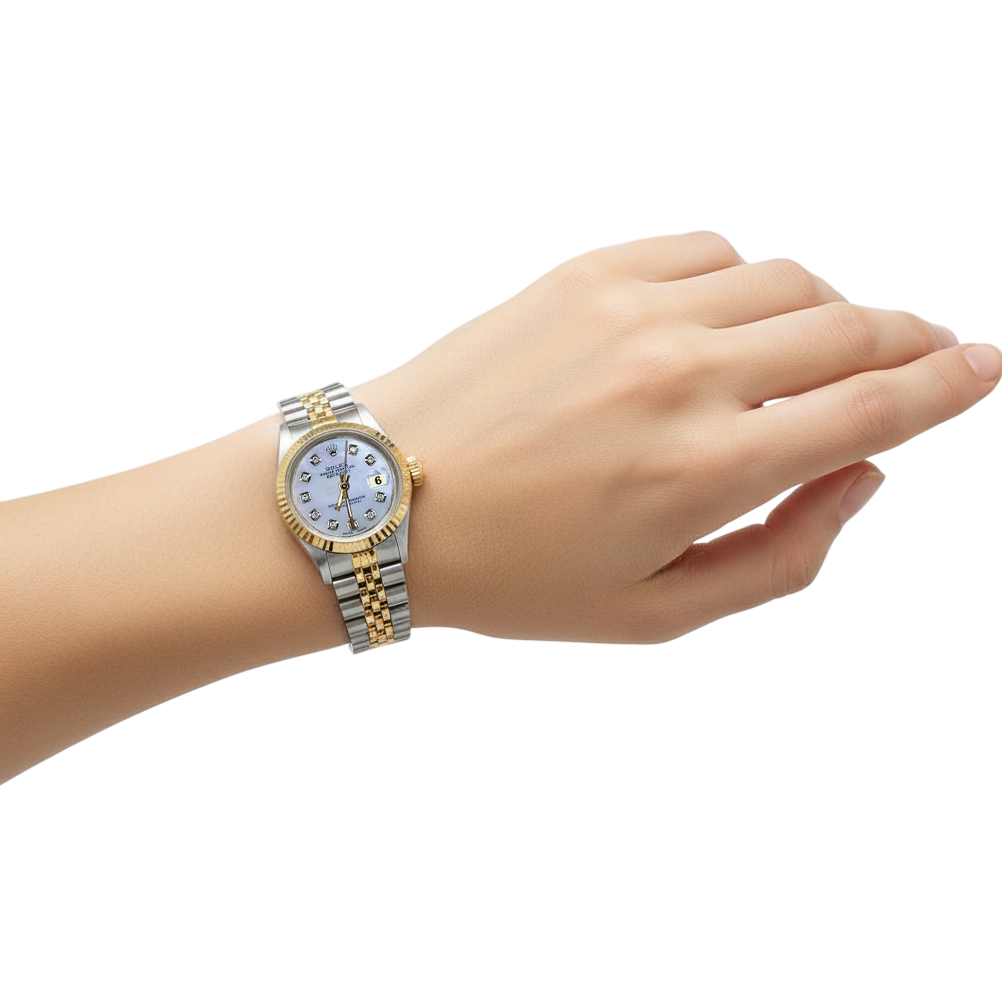 Rolex Datejust con quadrante bianco e orologio da donna in acciaio inossidabile e oro giallo P4