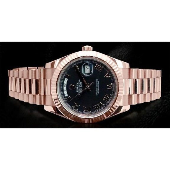 Rolex Day Date II 41 mm quadrante nero romano orologio da uomo bracciale in oro rosa