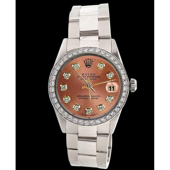 Rolex Salmon Diamond Dial Lunetta Oyster Band Orologio da uomo in acciaio inossidabile IMPOSTAZIONE RAPIDA