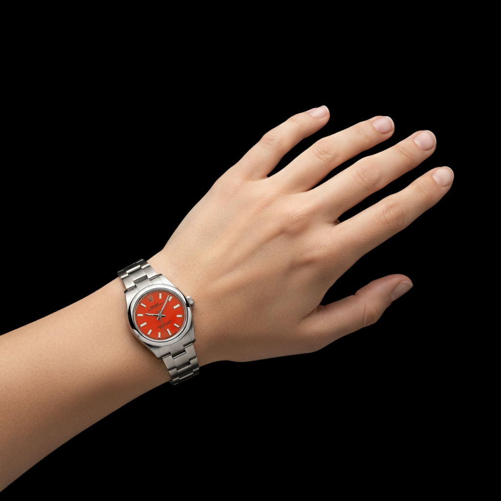 Rolex ostrica perpetua 31mm Orologio da uomo in acciaio con quadrante rosso corallo luminoso