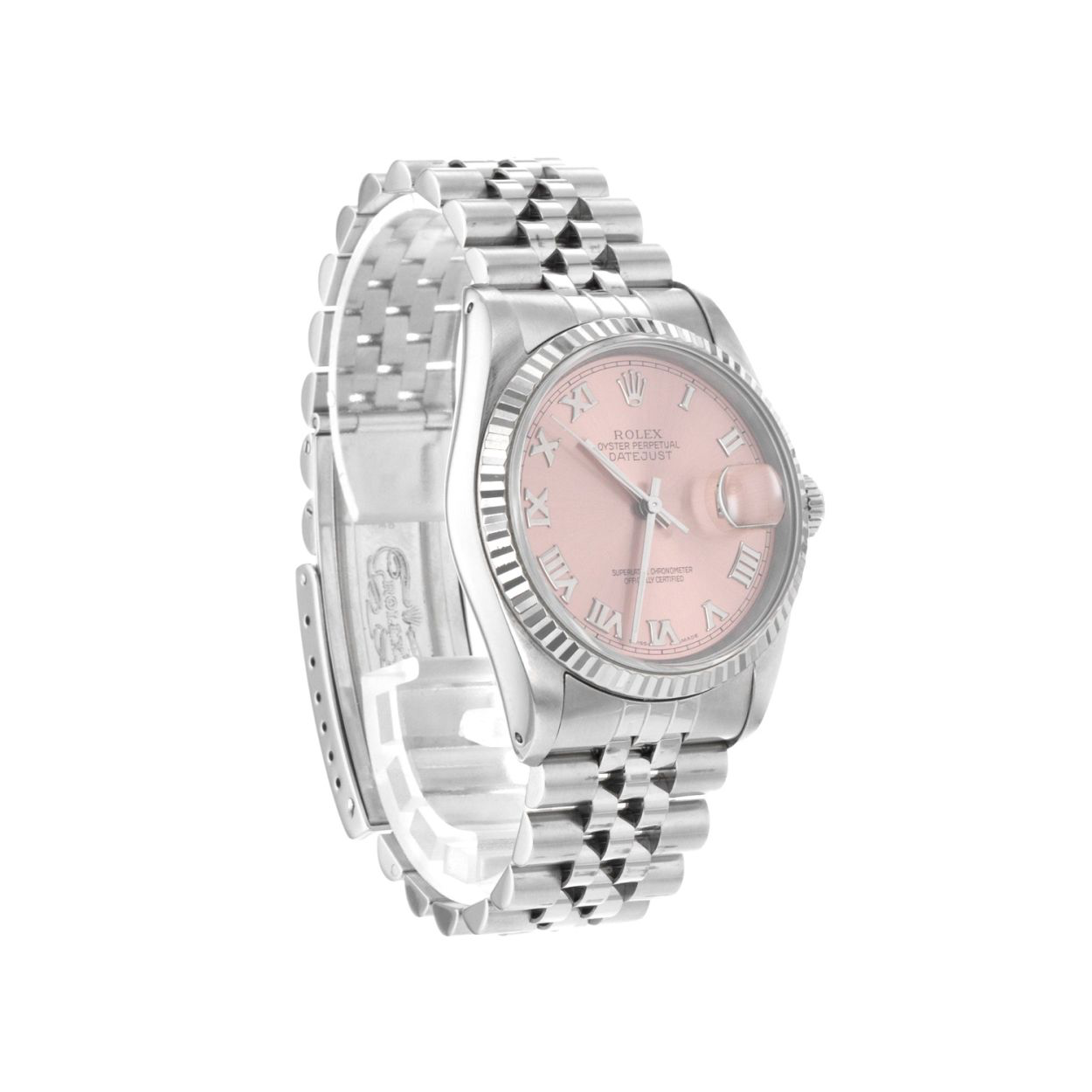 Rolex quadrante romano rosa Datejust Orologio Rolex con lunetta scanalata in acciaio inossidabile giubileo set rapido
