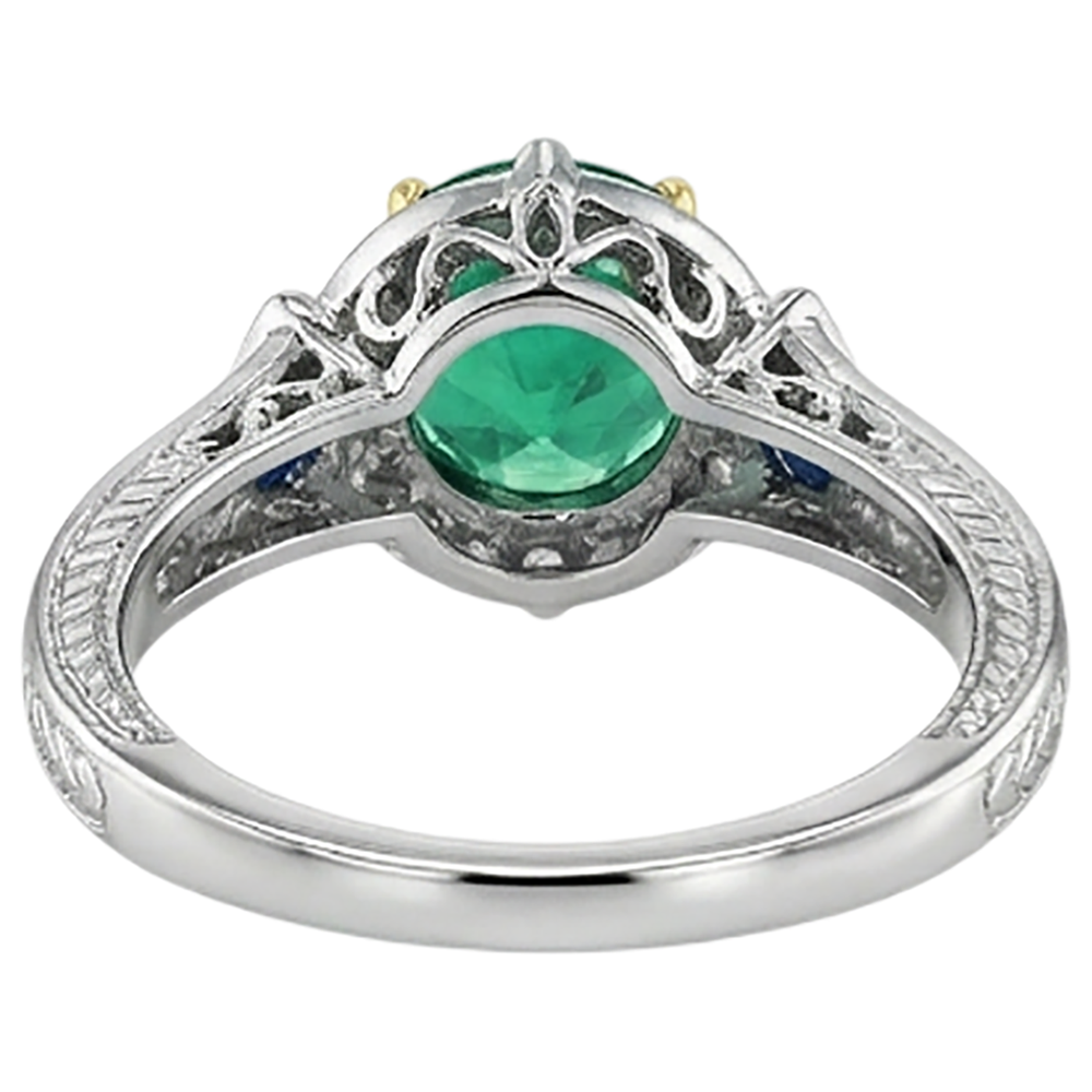 Anello con Gemma Oro Bicolore 14K con Smeraldo Fine – vista posteriore